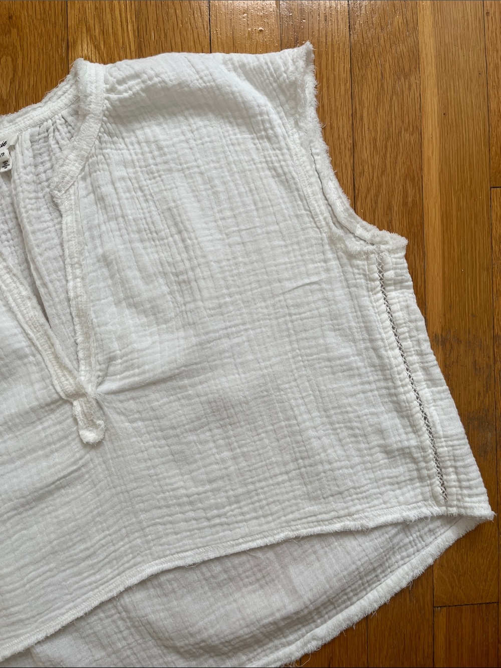 Aerie XS Pool to Party 100% Cotton Gauze Textured White Crop Top Oversized Shirt - Picture 7 of 12